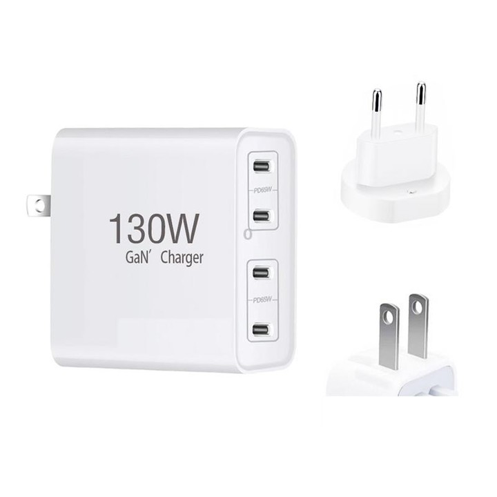 GaN 130W 4-Port USB-C PD65W / PD30W Multi Port Type-C Charger with 1.8m Type-C to MagSafe 1 / L Header Data Cable US / EU Plug