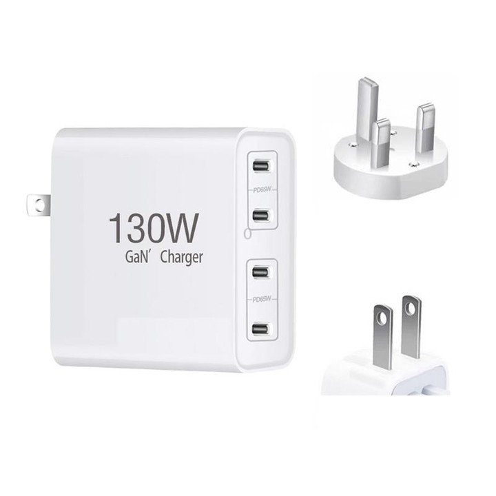 GaN 130W 4-Port USB-C PD65W / PD30W Multi Port Type-C Charger with 1.8m Type-C to MagSafe 1 / L Header Data Cable US / UK Plug