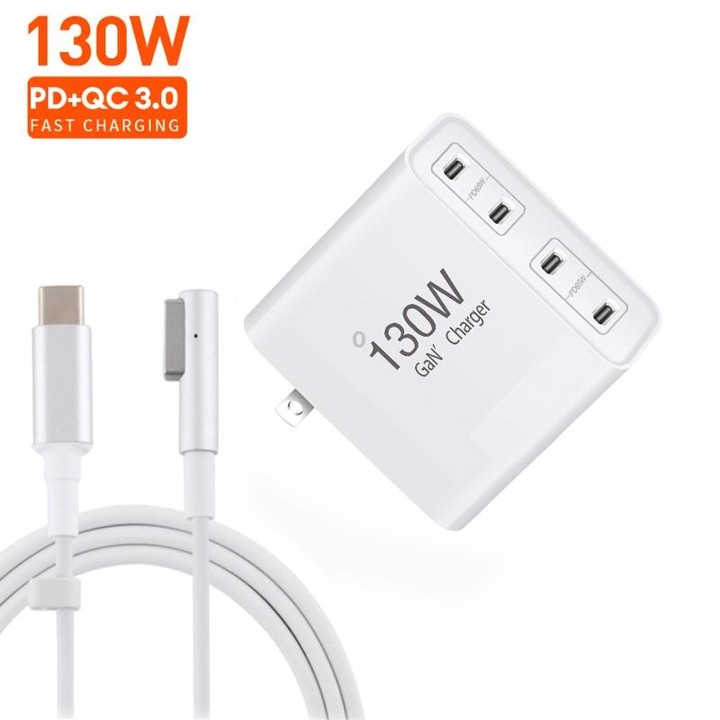 GaN 130W 4-Port USB-C PD65W / PD30W Multi Port Type-C Charger with 1.8m Type-C to MagSafe 1 / L Header Data Cable US / AU Plug
