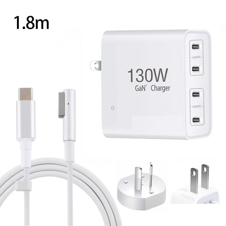 GaN 130W 4-Port USB-C PD65W / PD30W Multi Port Type-C Charger with 1.8m Type-C to MagSafe 1 / L Header Data Cable US / AU Plug