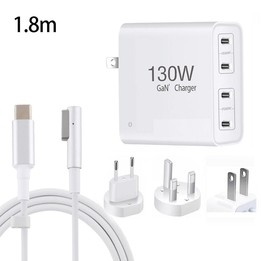 GaN 130W 4-Port USB-C PD65W / PD30W Multi Port Type-C Charger with 1.8m Type-C to MagSafe 1 / L Header Data Cable US / EU / UK P