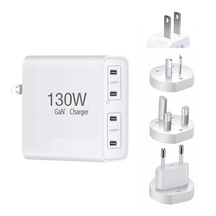 GaN 130W 4-Port USB-C PD65W / PD30W Multi Port Type-C Charger with 1.8m Type-C to MagSafe 1 / L Header Data Cable US / EU / UK /