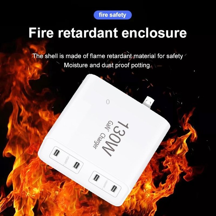 GaN 130W 4-Port USB-C PD65W / PD30W Multi Port Type-C Charger with 1.8m Type-C to MagSafe 2 / T Header Data Cable US / UK Plug