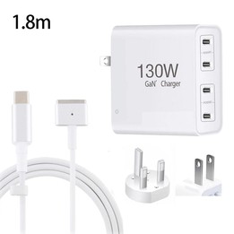 GaN 130W 4-Port USB-C PD65W / PD30W Multi Port Type-C Charger with 1.8m Type-C to MagSafe 2 / T Header Data Cable US / UK Plug