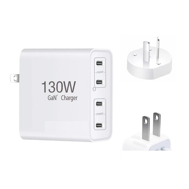 GaN 130W 4-Port USB-C PD65W / PD30W Multi Port Type-C Charger with 1.8m Type-C to MagSafe 2 / T Header Data Cable US / AU Plug
