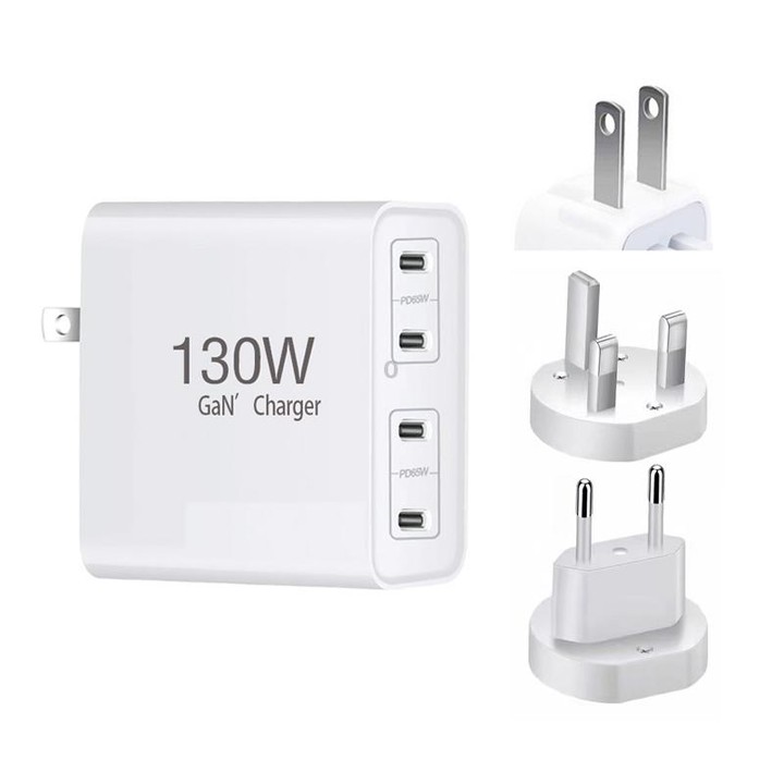 GaN 130W 4-Port USB-C PD65W / PD30W Multi Port Type-C Charger with 1.8m Type-C to MagSafe 2 / T Header Data Cable US / EU / UK P