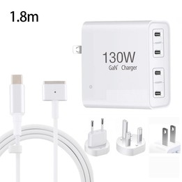 GaN 130W 4-Port USB-C PD65W / PD30W Multi Port Type-C Charger with 1.8m Type-C to MagSafe 2 / T Header Data Cable US / EU / UK P