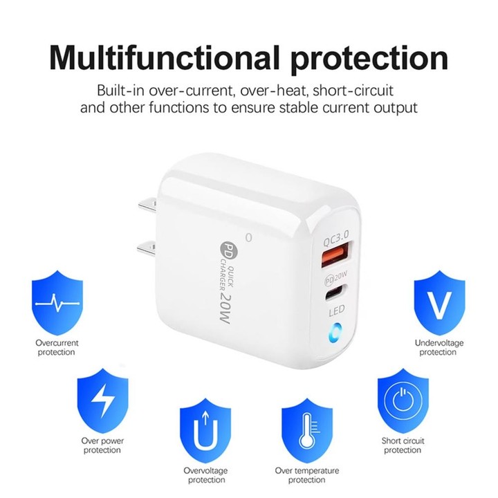 PD04 Type-C + USB Mobile Phone Charger with USB to Micro USB Cable, US Plug(White)