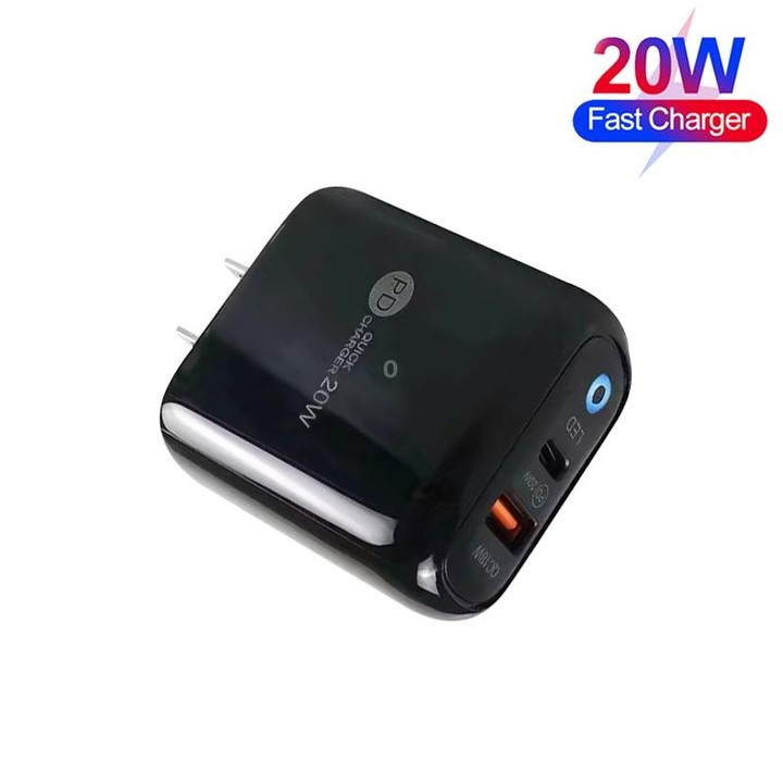 PD04 Type-C + USB Mobile Phone Charger with USB to Micro USB Cable, US Plug(Black)