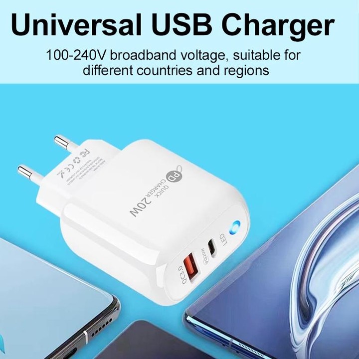 PD04 Type-C + USB Mobile Phone Charger with USB to Micro USB Cable, EU Plug(White)
