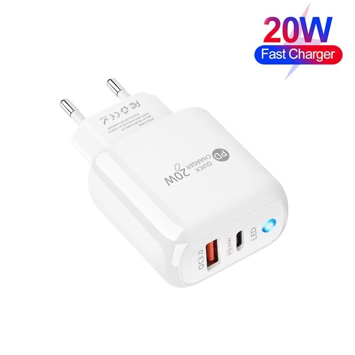 PD04 Type-C + USB Mobile Phone Charger with USB to Micro USB Cable, EU Plug(White)