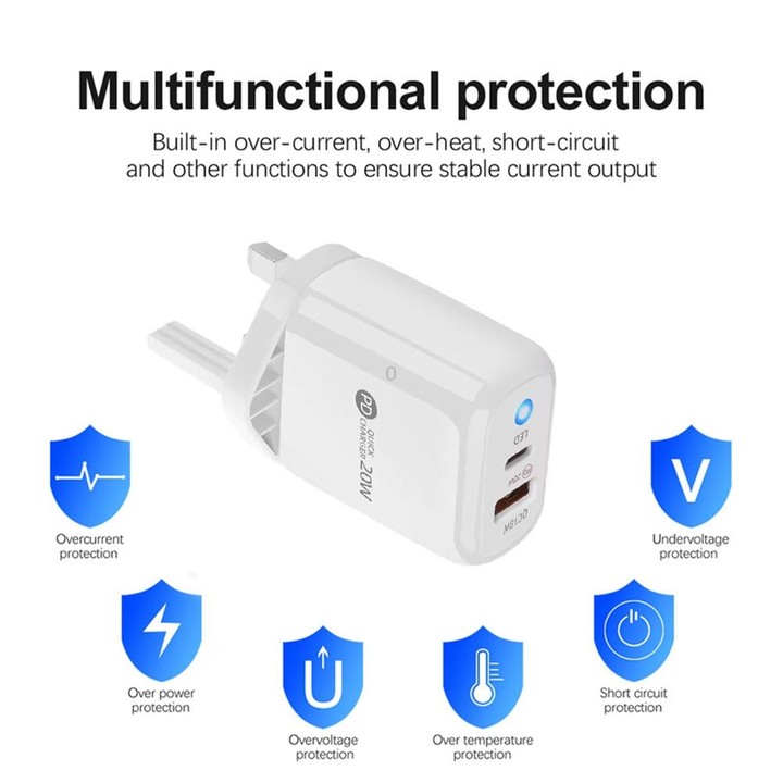 PD04 Type-C + USB Mobile Phone Charger with USB to Micro USB Cable, UK Plug(Black)