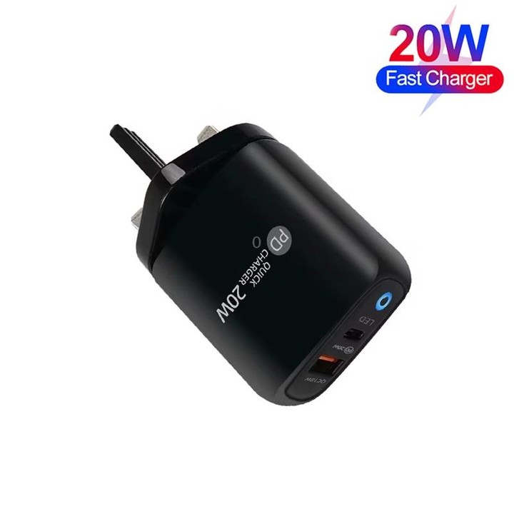 PD04 Type-C + USB Mobile Phone Charger with USB to Micro USB Cable, UK Plug(Black)