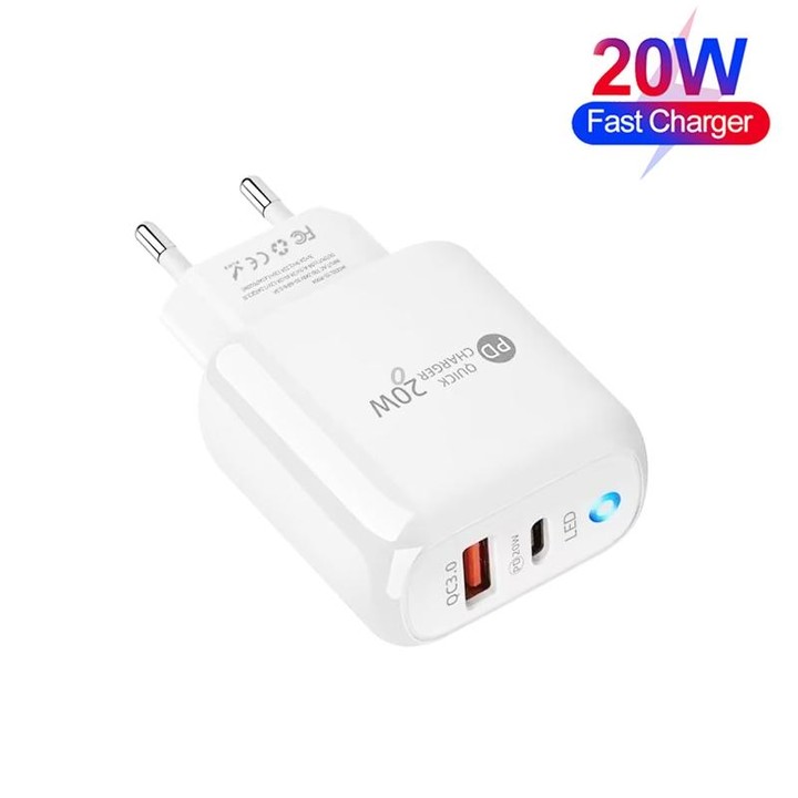 PD04 Type-C + USB Mobile Phone Charger with USB to Type-C Cable, US Plug(White)