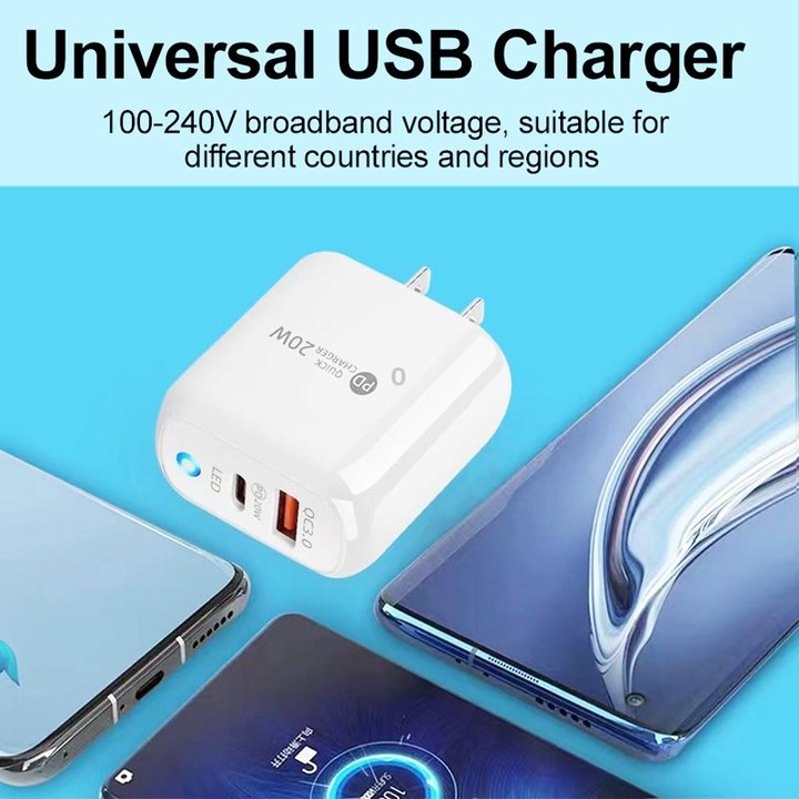 PD04 Type-C + USB Mobile Phone Charger with Type-C to Type-C Cable, US Plug(White)