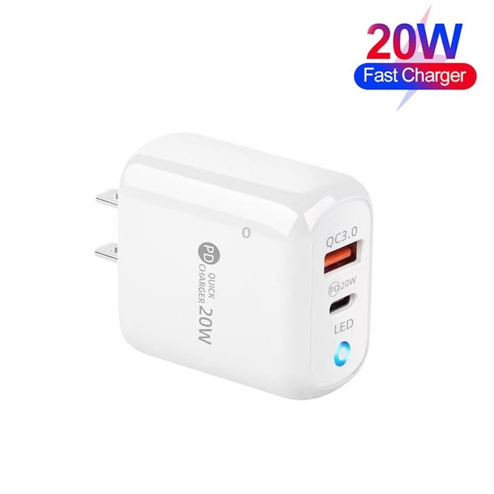 PD04 Type-C + USB Mobile Phone Charger with Type-C to Type-C Cable, US Plug(White)