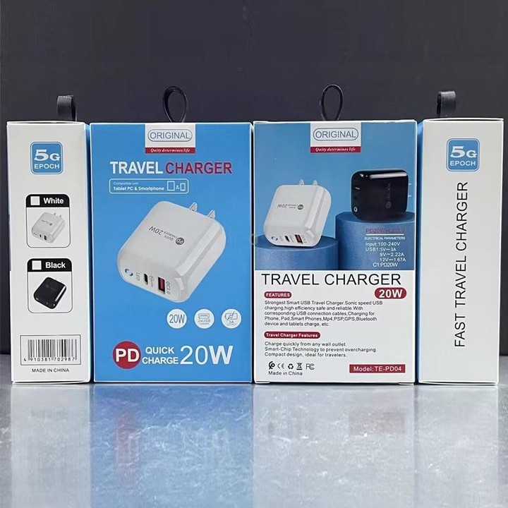 PD04 Type-C + USB Mobile Phone Charger with Type-C to Type-C Cable, US Plug(White)