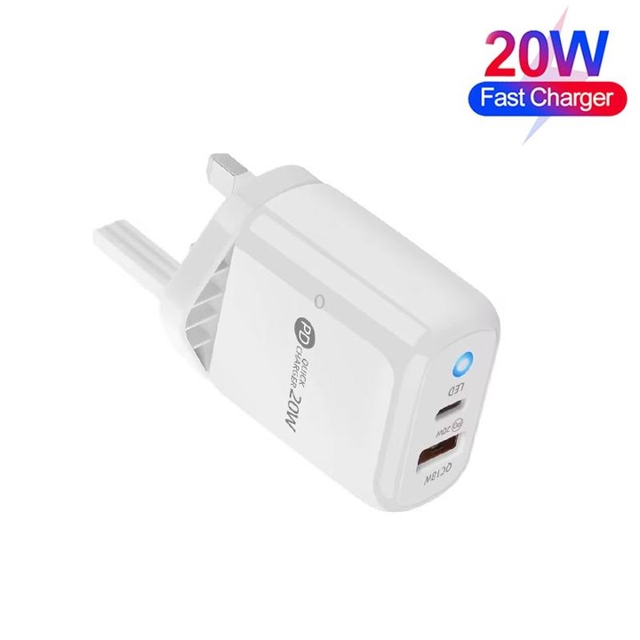 PD04 Type-C + USB Mobile Phone Charger with Type-C to Type-C Cable, UK Plug(White)