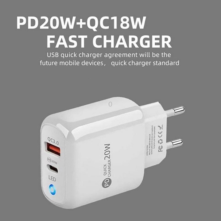 PD04 Type-C + USB Mobile Phone Charger with Type-C to Type-C Cable, UK Plug(White)