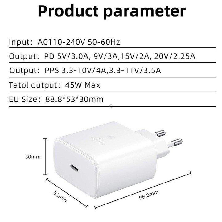 M135 45W USB-C / Type-C Port Fast Charger with 5A Type-C to Type-C Cable, EU Plug(Black)