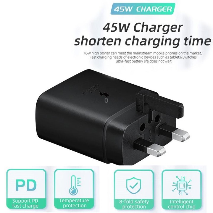 M135 45W USB-C / Type-C Port Fast Charger with 5A Type-C to Type-C Cable, UK Plug(Black)