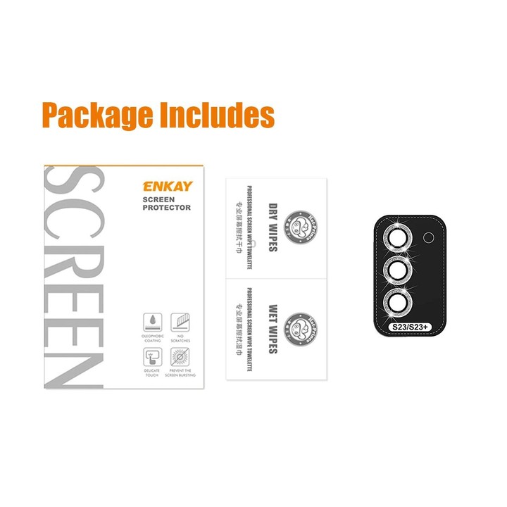 For Samsung Galaxy S23 5G / S23+ 5G ENKAY 9H Rear Camera Lens Glitter Aluminium Alloy Ring Tempered Glass Film(Black)