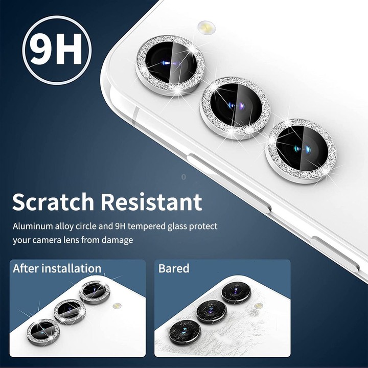 For Samsung Galaxy S23 5G / S23+ 5G ENKAY 9H Rear Camera Lens Glitter Aluminium Alloy Ring Tempered Glass Film(Black)