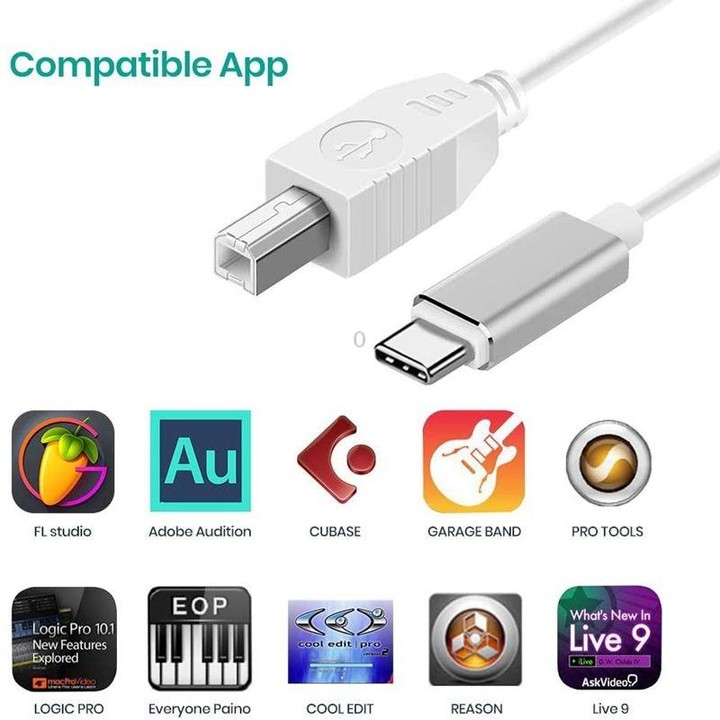 3.3ft USB-C / Type-C to USB-B MIDI Adapter Cable for Samsung / Huawei Laptop / MIDI Keyboard / Audio Interface Recording