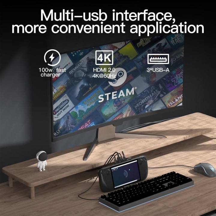 V266 For Steam Deck 5 in 1 Bracket Docking Station Charging Base Support 4K/60Hz USB3.0