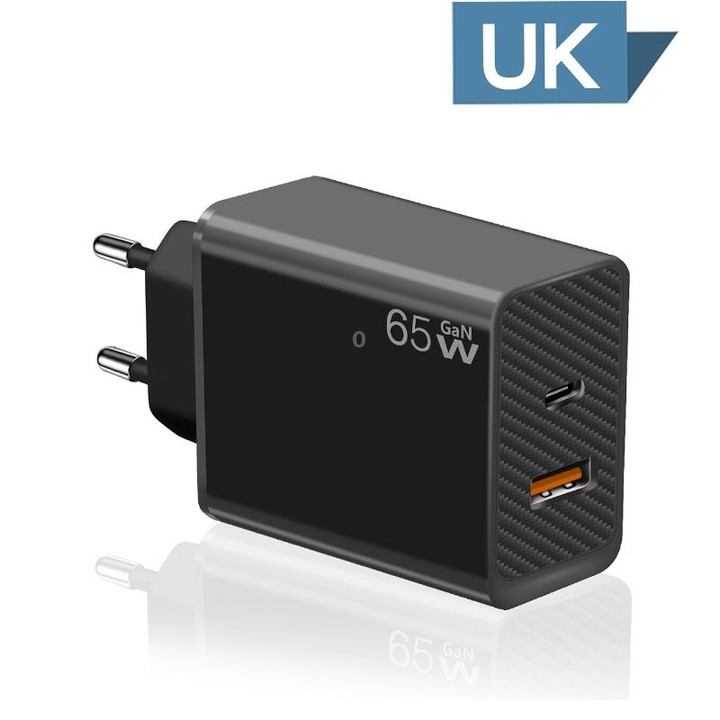 GaN PD48W Type-C PD3.0 + USB3.0 Notebook Adapter for MacBook Series ，EU Plug(Black)