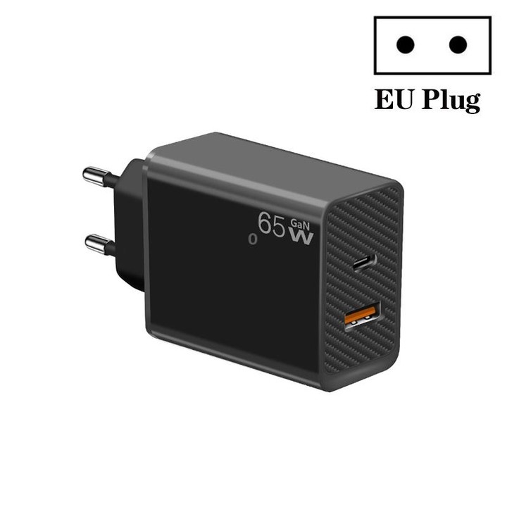 GaN PD48W Type-C PD3.0 + USB3.0 Notebook Adapter for MacBook Series ，EU Plug(Black)