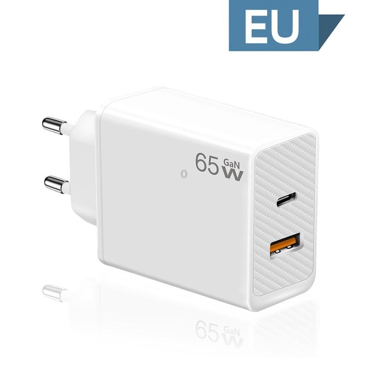 GaN PD48W Type-C PD3.0 + USB3.0 Notebook Adapter for MacBook Series ，EU Plug(White)