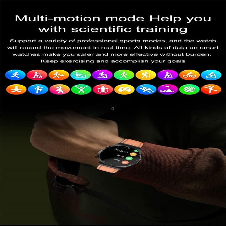 ET340 1.46 inch Color Screen Smart Leather Strap Watch,Support Blood Oxygen / Blood Glucose / Uric Acid Measurement / Blood Lipi