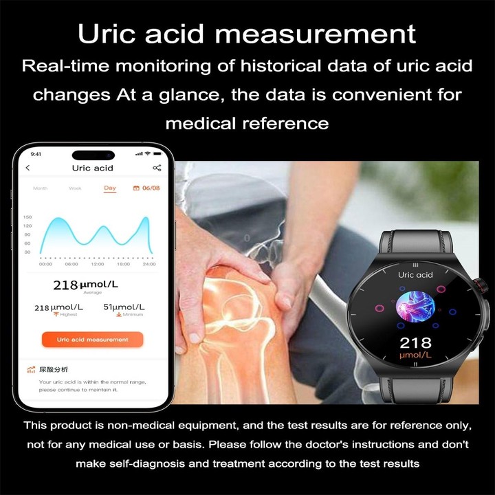 ET340 1.46 inch Color Screen Smart Leather Strap Watch,Support Blood Oxygen / Blood Glucose / Uric Acid Measurement / Blood Lipi
