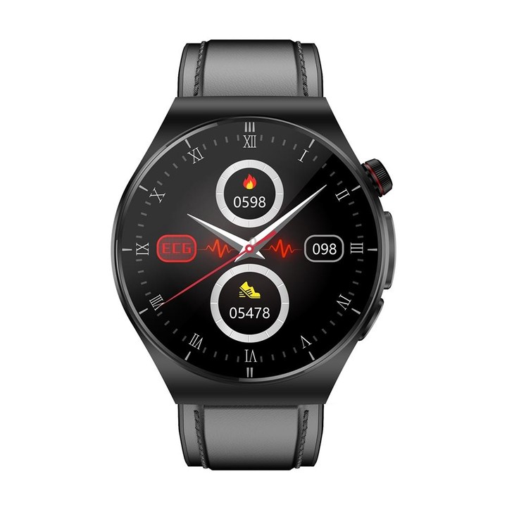 ET340 1.46 inch Color Screen Smart Leather Strap Watch,Support Blood Oxygen / Blood Glucose / Uric Acid Measurement / Blood Lipi