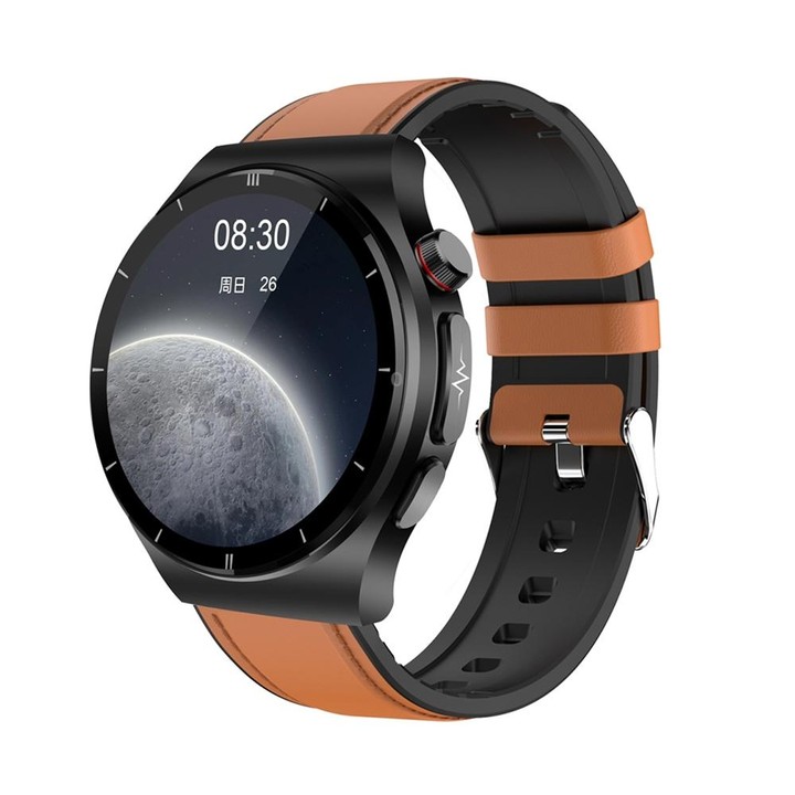 ET340 1.46 inch Color Screen Smart Leather Strap Watch,Support Blood Oxygen / Blood Glucose / Uric Acid Measurement / Blood Lipi