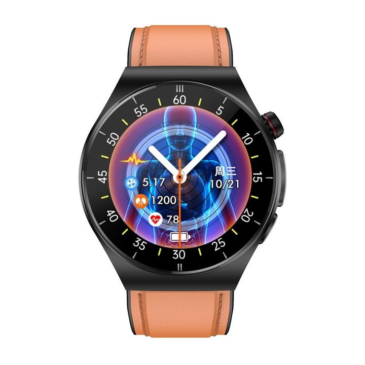 ET340 1.46 inch Color Screen Smart Leather Strap Watch,Support Blood Oxygen / Blood Glucose / Uric Acid Measurement / Blood Lipi