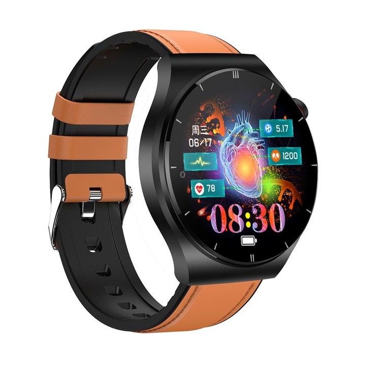 ET340 1.46 inch Color Screen Smart Leather Strap Watch,Support Blood Oxygen / Blood Glucose / Uric Acid Measurement / Blood Lipi