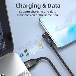 ENKAY 180 Degrees Rotating USB to Type-C 3A Fast Charging Data Cable with LED Light, Length:2m(Red)