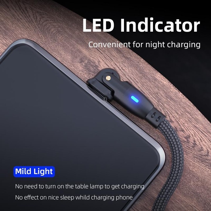 ENKAY 180 Degrees Rotating USB to Type-C 3A Fast Charging Data Cable with LED Light, Length:2m(Red)