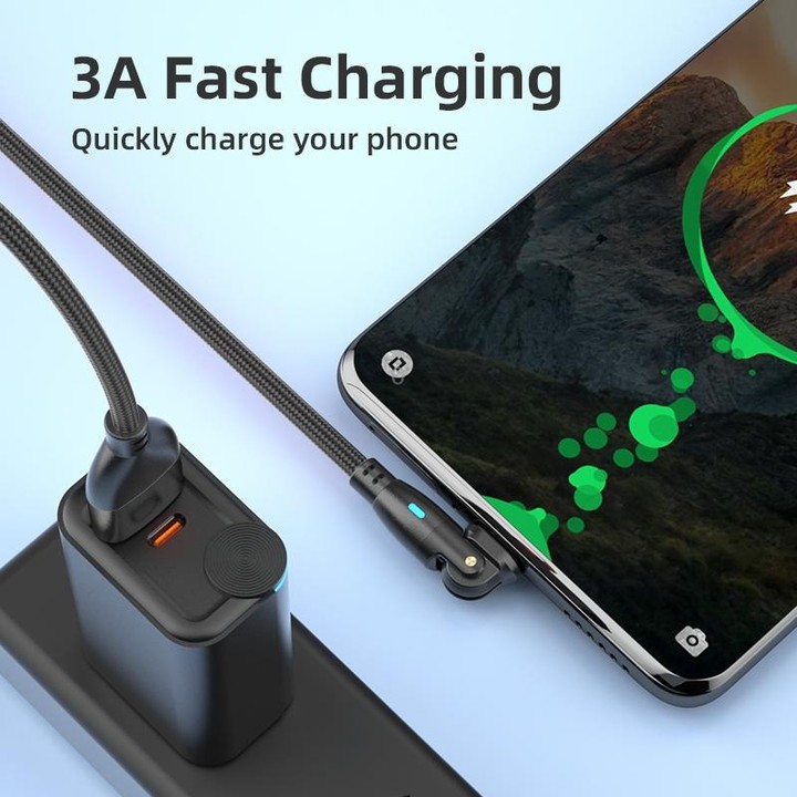 ENKAY 180 Degrees Rotating USB to Type-C 3A Fast Charging Data Cable with LED Light, Length:2m(Red)