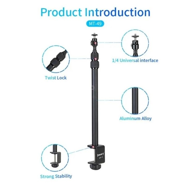 JMARY MT-49 For LED Video Light Clip Stand Adjustable Clamp Desk Mount Light Stand