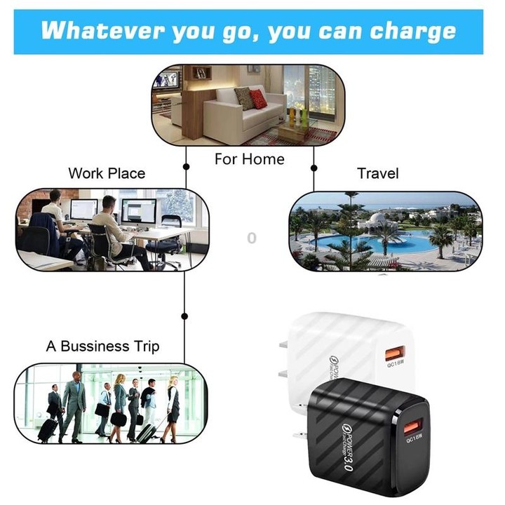 TE-005 USB3.0 QC3.0 18W 3A Interface Mobile Phone Fast Charger, US Plug(White)