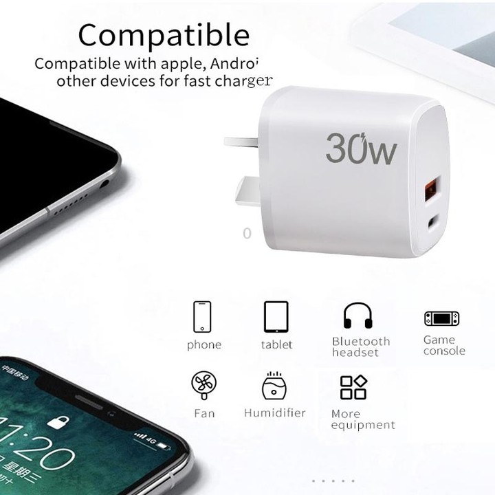 PD30W USB-C / Type-C + QC3.0 USB Charger with 1m USB to Type-C Data Cable, AU Plug(Black)