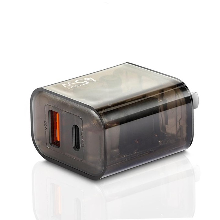 45PQ 45W PD25W + QC3.0 20W USB Fully Compatible Super Fast Charger, US Plug(Transparent Gray)