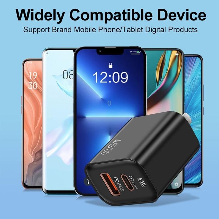 45PQ 45W PD25W + QC3.0 20W USB Fully Compatible Super Fast Charger, US Plug(Black)