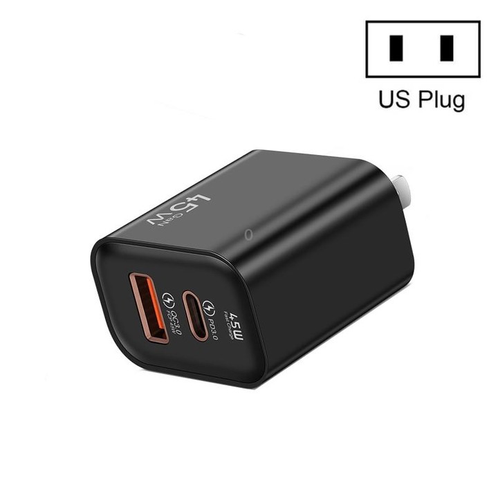 45PQ 45W PD25W + QC3.0 20W USB Fully Compatible Super Fast Charger, US Plug(Black)