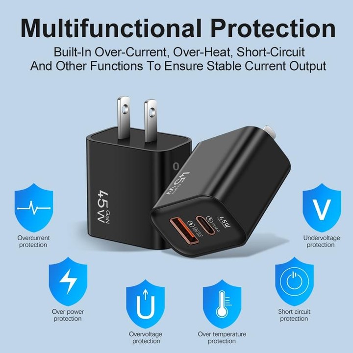45PQ 45W PD25W + QC3.0 20W USB Fully Compatible Super Fast Charger, US Plug(White)