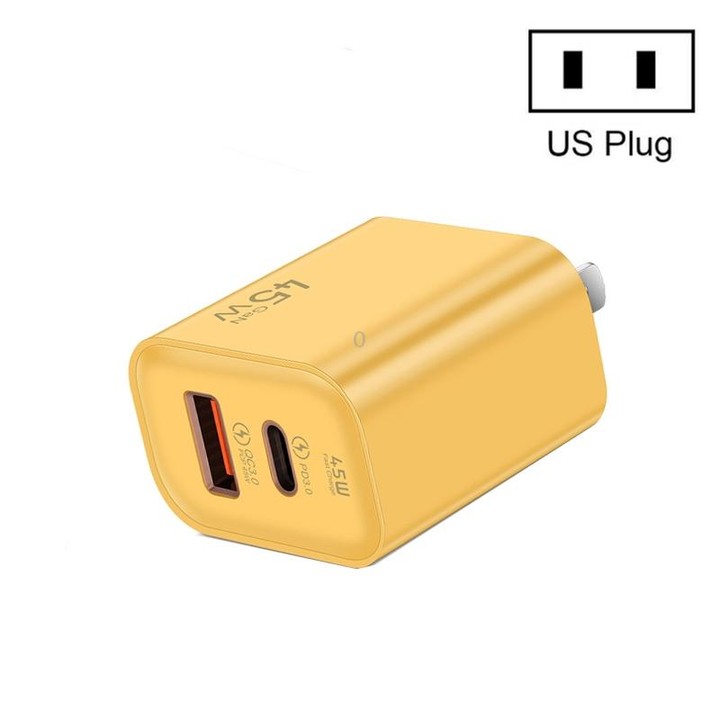 45PQ 45W PD25W + QC3.0 20W USB Fully Compatible Super Fast Charger, US Plug(Yellow)