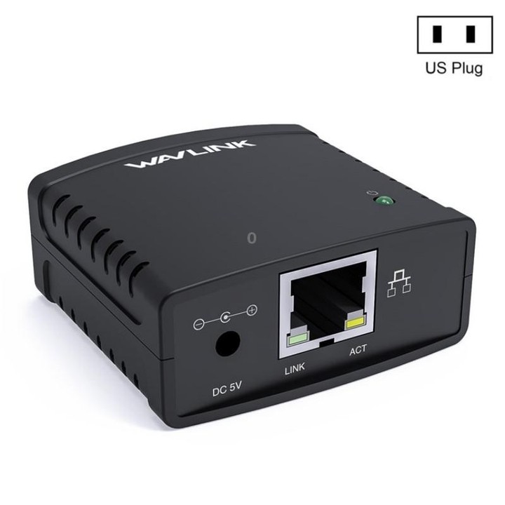 WAVLINK NU72P11 100Mbps Network Print Server USB 2.0 Network Printer Power Adapter(US Plug)